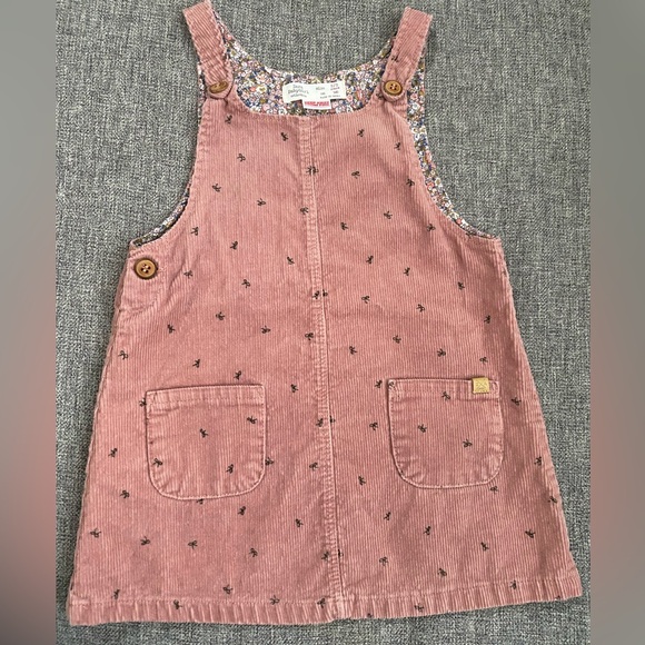 Zara Baby Girl Dusty Pink with bows Corduroy Casual Dress size 2/3 yrs pockets - Picture 1 of 4